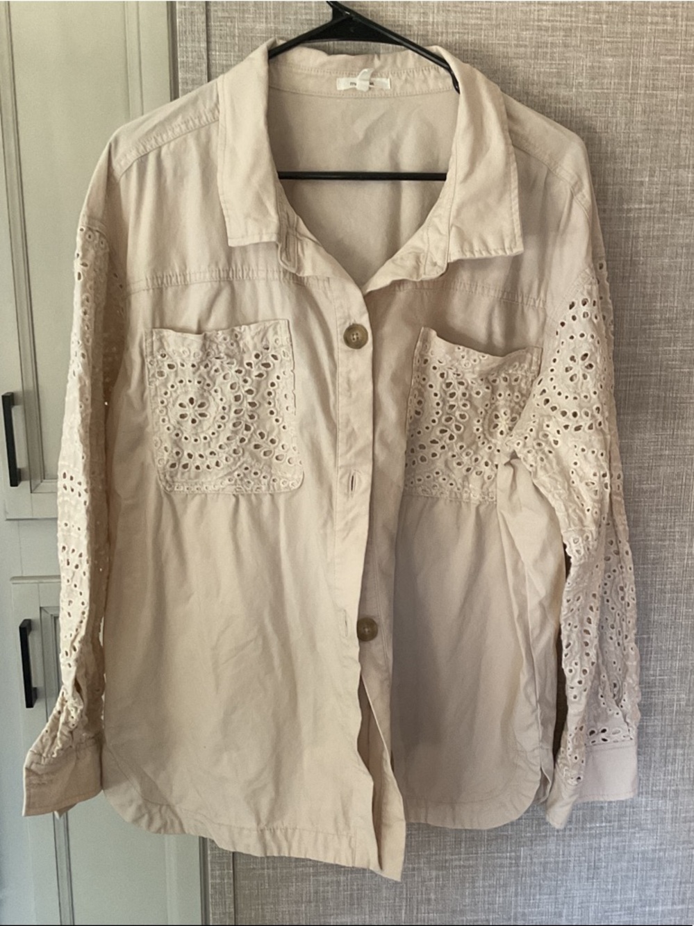 Maurices Cream Eyelet-Sleeve Button Down Shirt